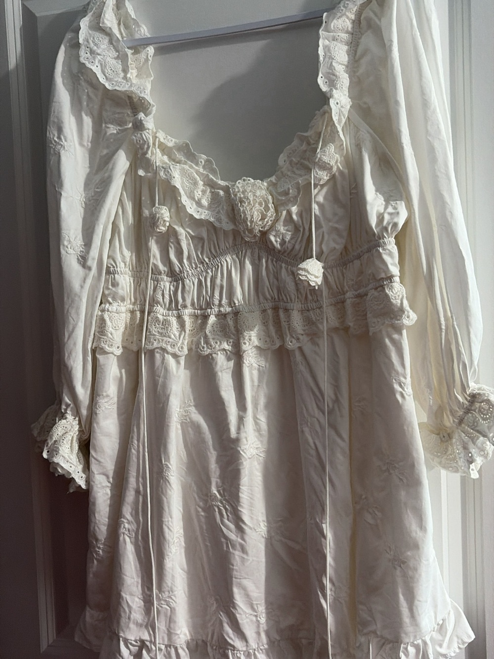 For Love & Lemons Cream Lace-Trim Peasant Dress